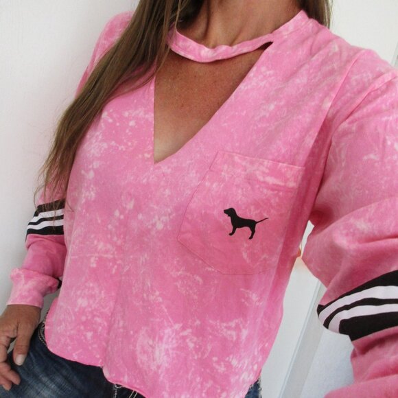 New PINK Victorias Secret T-Shirt Size Large Pink Long Sleeve Pocket Tee - Picture 3 of 14